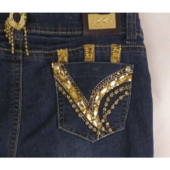 Izzi Jeans USA Women's Jeweled Whiskered Metallic Embroidered Jeans Size 15 - Picture 4 of 9